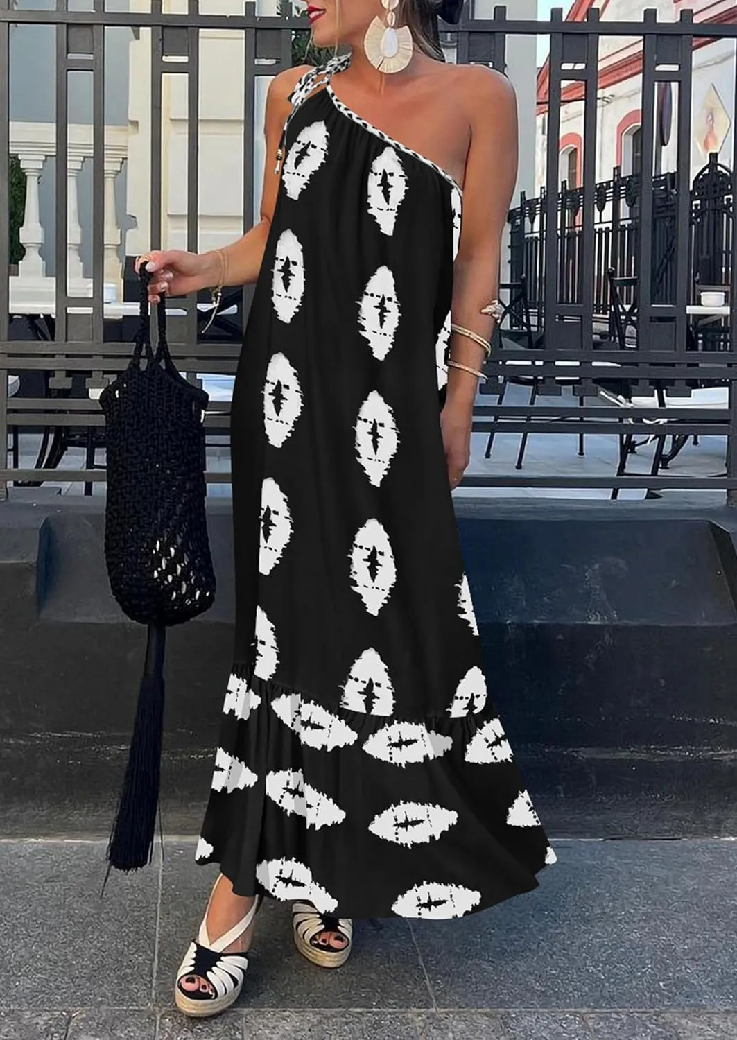 PRETTYGARDEN Women's 2025 Summer Maxi Dresses One Shoulder Printed Flowy Boho Beach Vacation Long Sundress