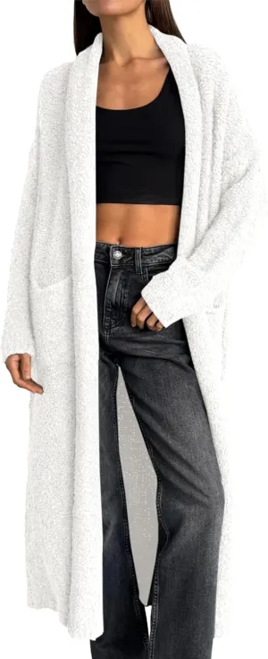 Saodimallsu Womens Open Front Long Cardigan Sweaters Oversized Chunky Fuzzy Lapel Fall 2024 Trendy Duster Sweater Coats