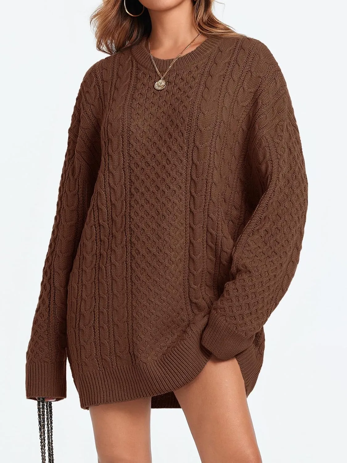 Saodimallsu Womens Oversized Sweaters Chunky Cable Knit Crewneck Long Sleeve Loose Tunic Sweater Tops