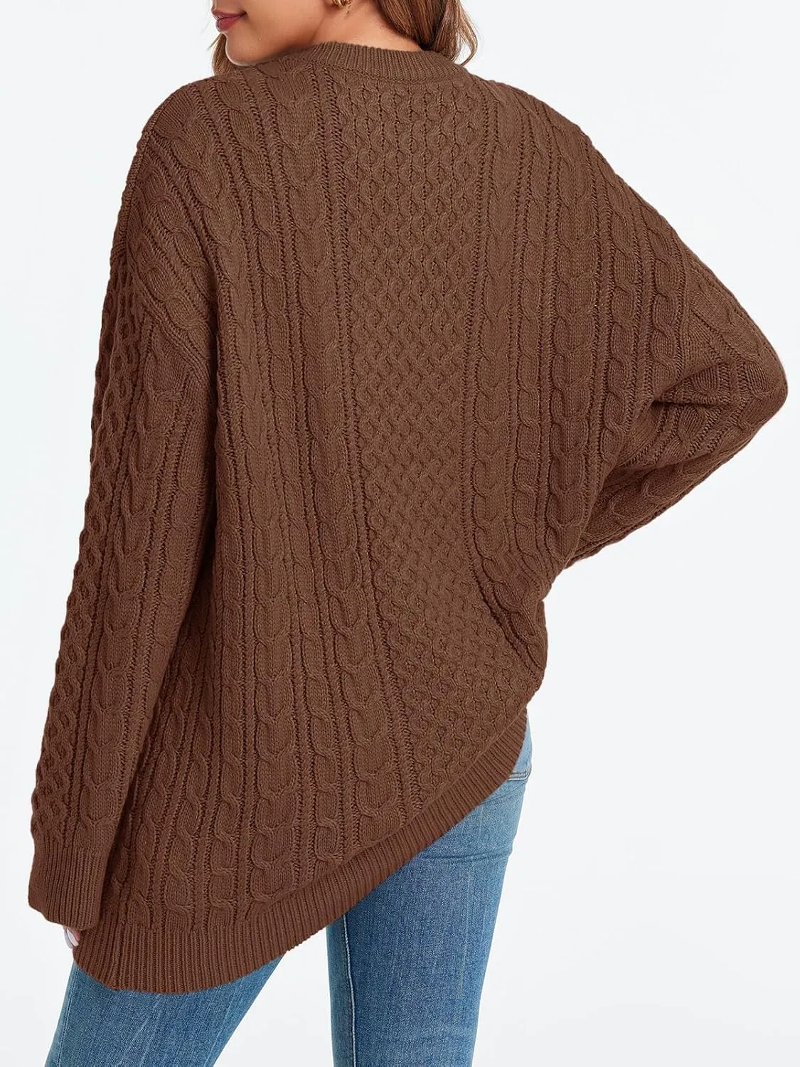 Saodimallsu Womens Oversized Sweaters Chunky Cable Knit Crewneck Long Sleeve Loose Tunic Sweater Tops