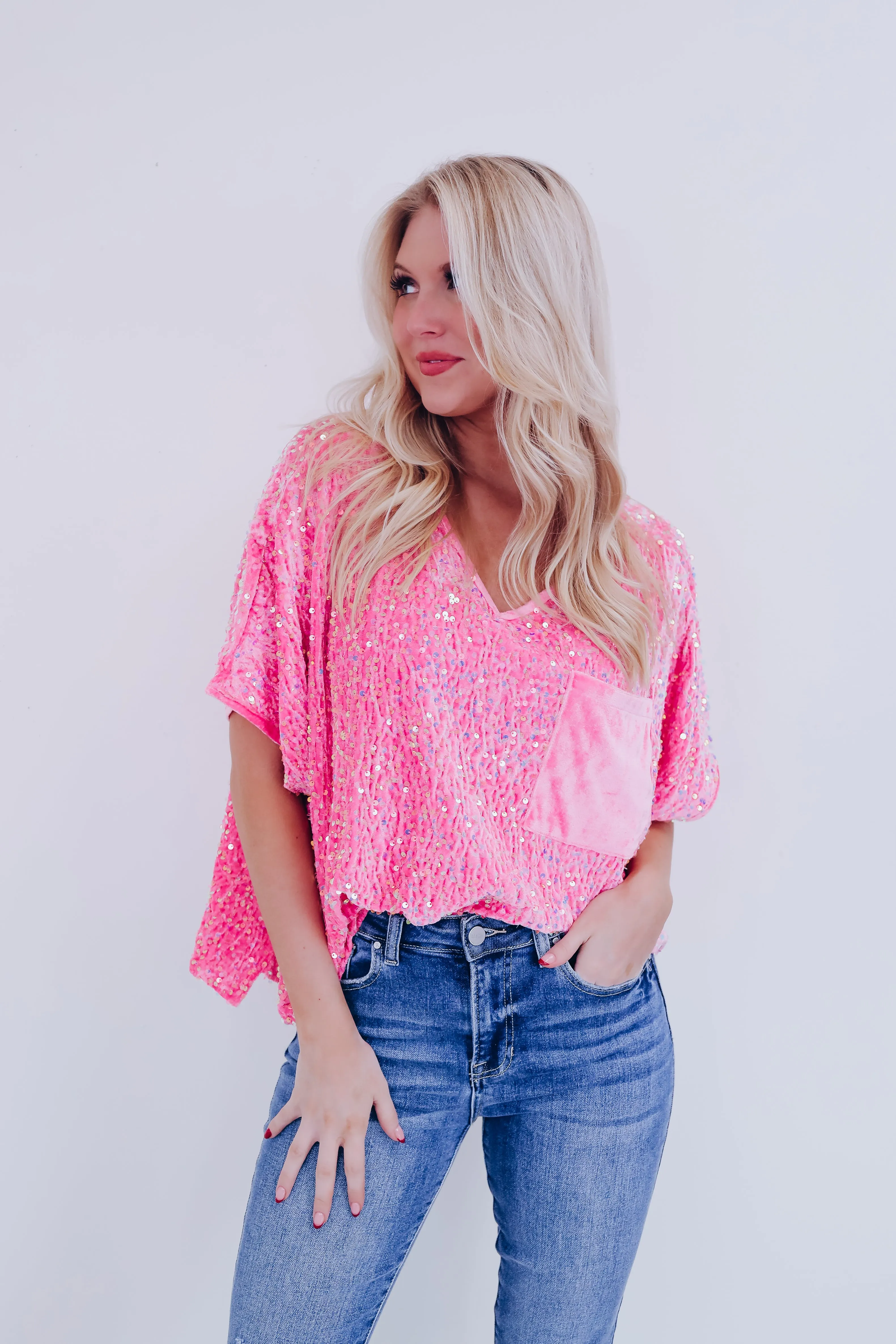 Sav Sequin N Velvet Top - Pink