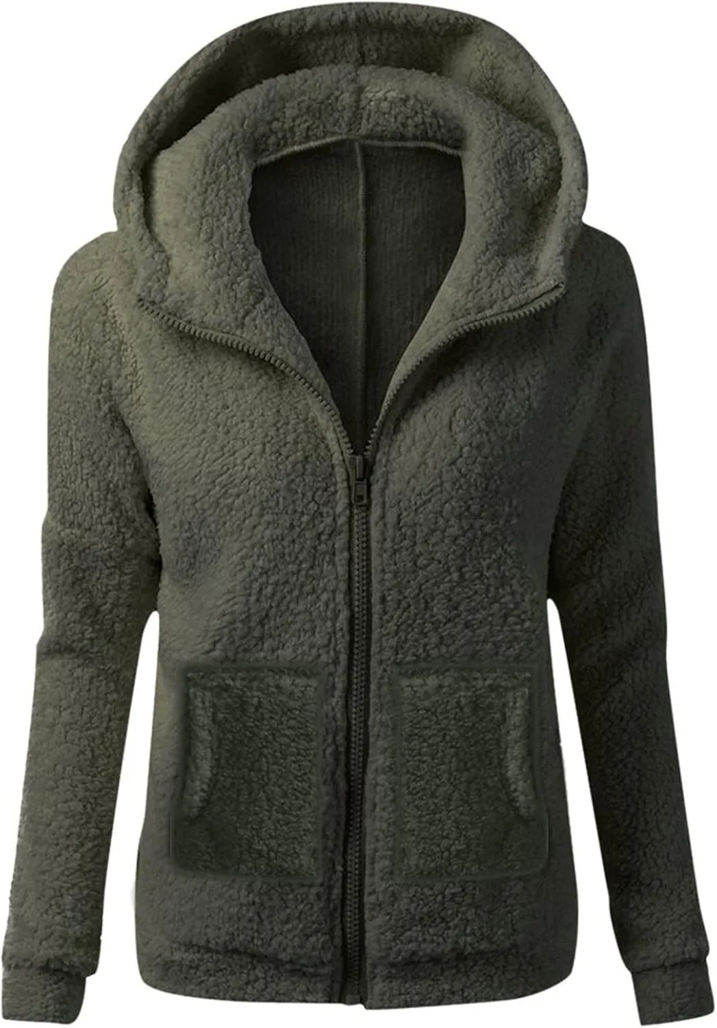 Sherpa Jacket Women Flannel Fleece Zip Up Jacket Cropped Teddy Bear Hooded Jacket Plus Size Winter Coats with Pockets