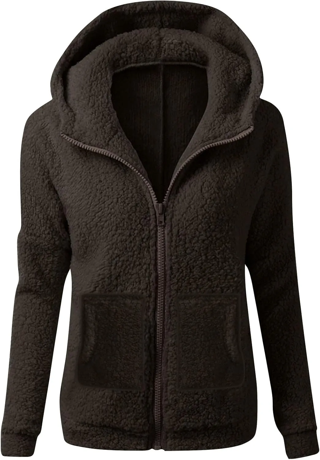 Sherpa Jacket Women Flannel Fleece Zip Up Jacket Cropped Teddy Bear Hooded Jacket Plus Size Winter Coats with Pockets
