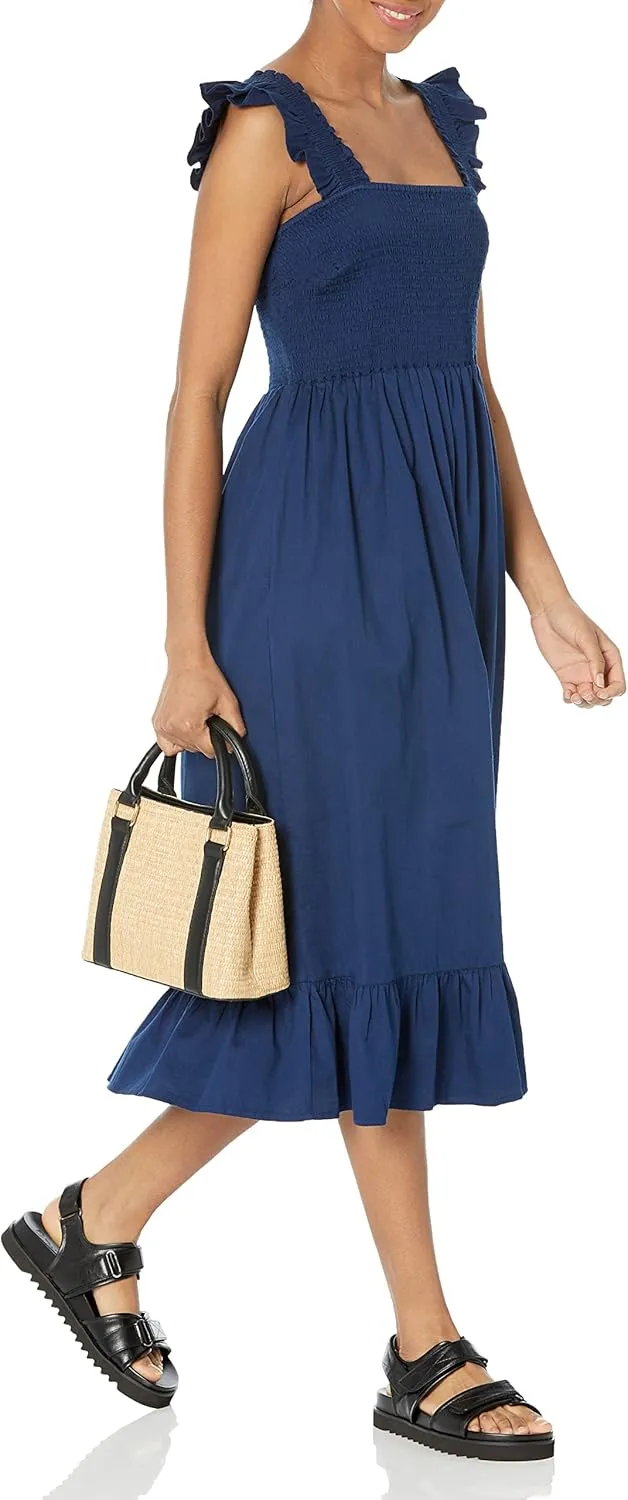 The Drop Women's Kimi Ruffled Shoulder Smocked Midi Dress