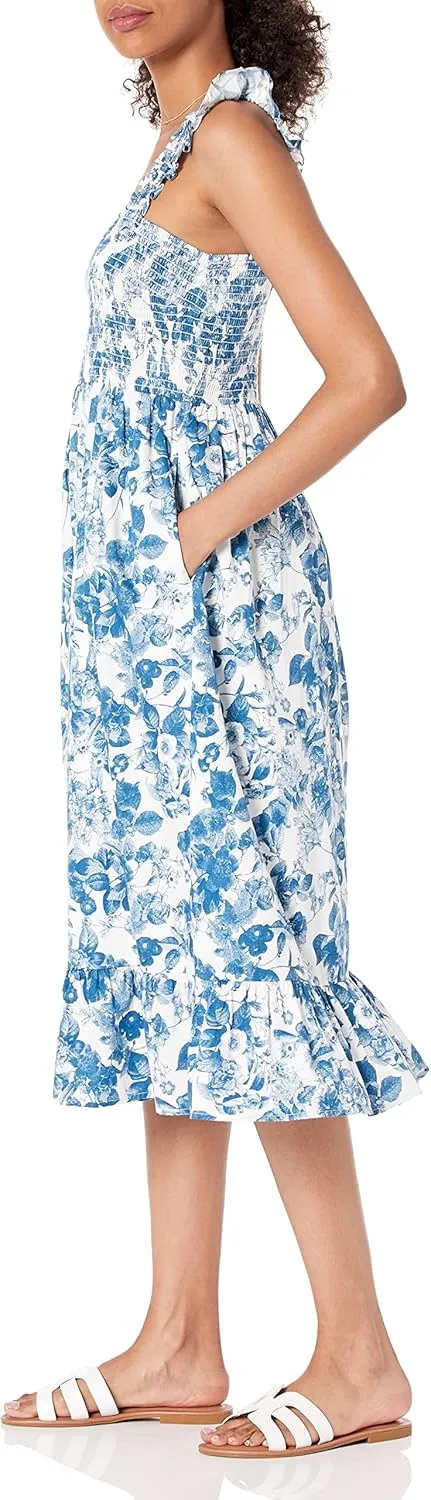The Drop Women's Kimi Ruffled Shoulder Smocked Midi Dress