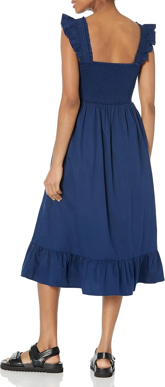 The Drop Women's Kimi Ruffled Shoulder Smocked Midi Dress