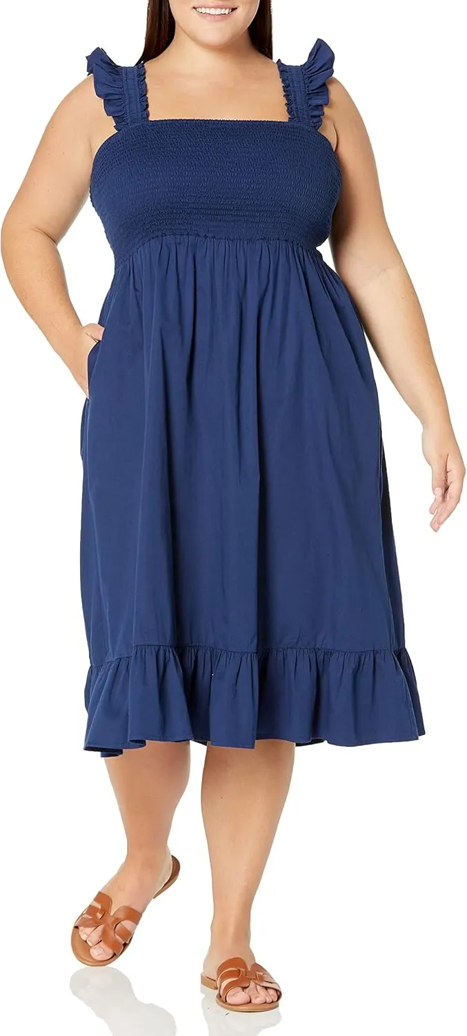 The Drop Women's Kimi Ruffled Shoulder Smocked Midi Dress