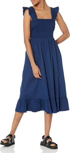 The Drop Women's Kimi Ruffled Shoulder Smocked Midi Dress