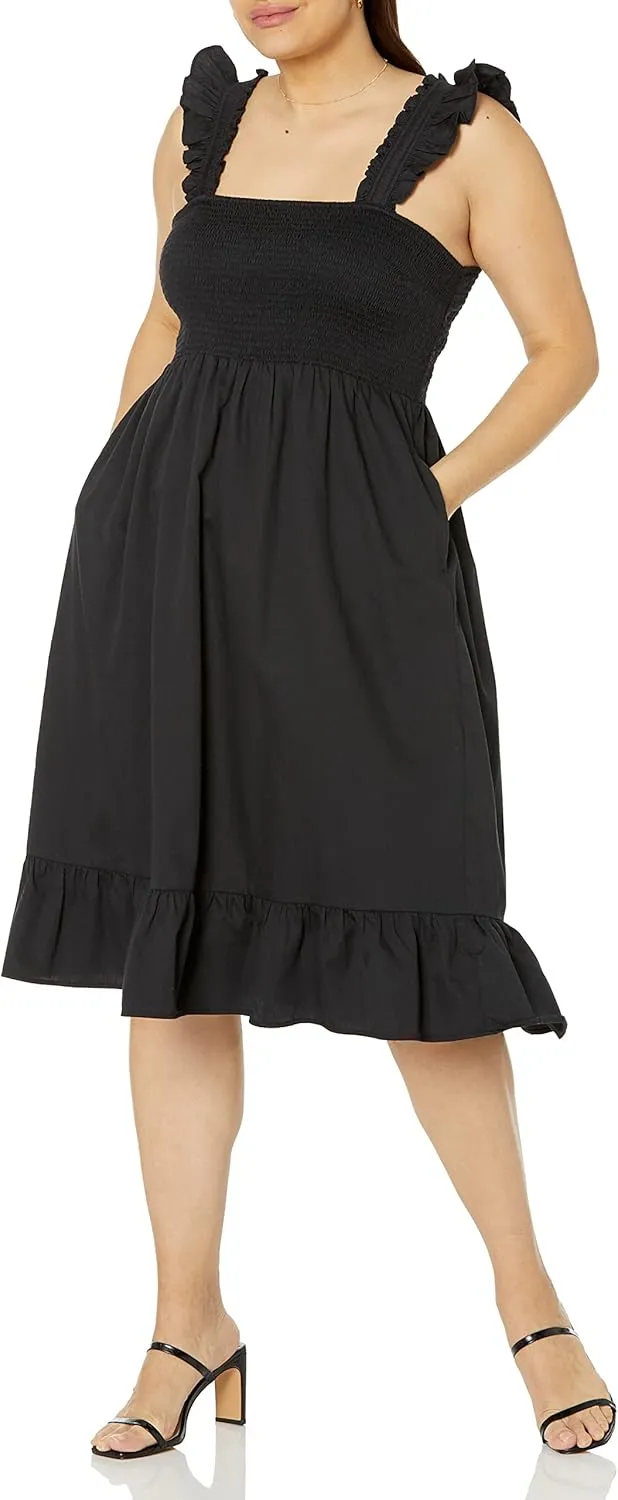The Drop Women's Kimi Ruffled Shoulder Smocked Midi Dress