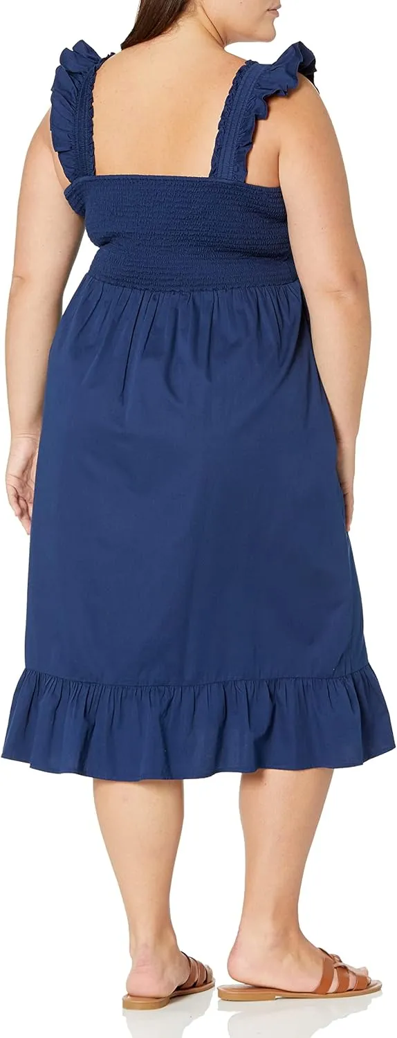 The Drop Women's Kimi Ruffled Shoulder Smocked Midi Dress