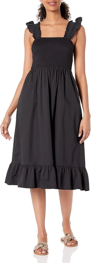 The Drop Women's Kimi Ruffled Shoulder Smocked Midi Dress