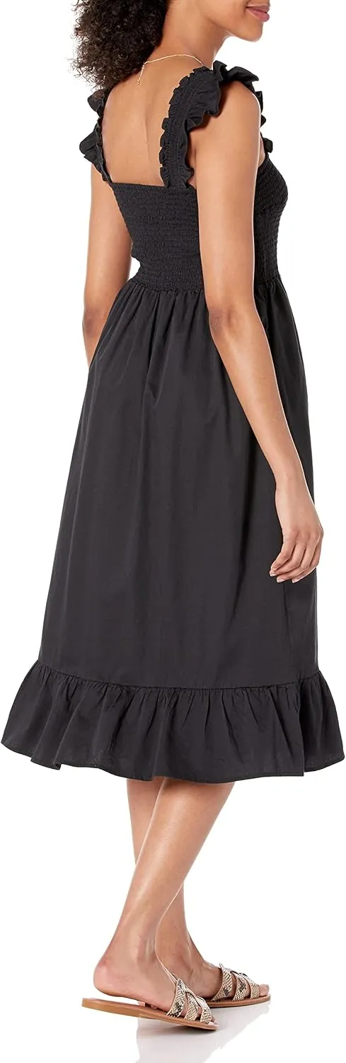 The Drop Women's Kimi Ruffled Shoulder Smocked Midi Dress