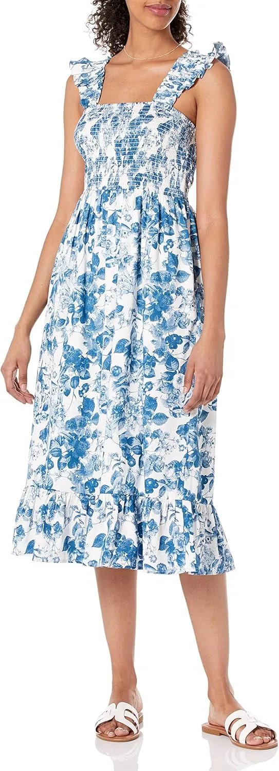 The Drop Women's Kimi Ruffled Shoulder Smocked Midi Dress