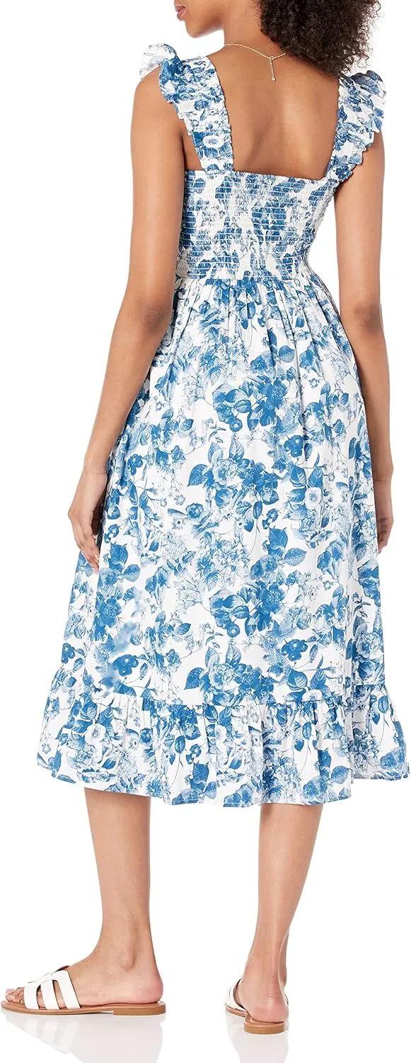 The Drop Women's Kimi Ruffled Shoulder Smocked Midi Dress