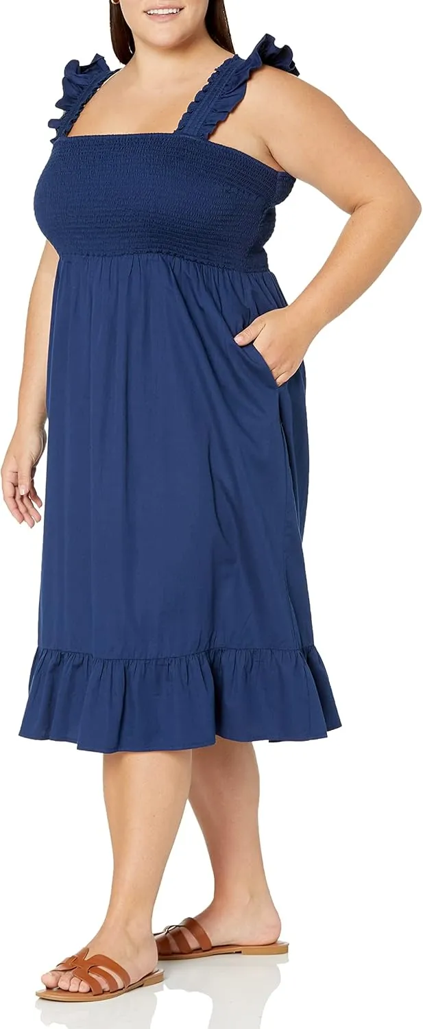 The Drop Women's Kimi Ruffled Shoulder Smocked Midi Dress