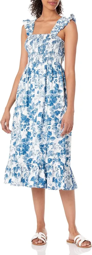 The Drop Women's Kimi Ruffled Shoulder Smocked Midi Dress