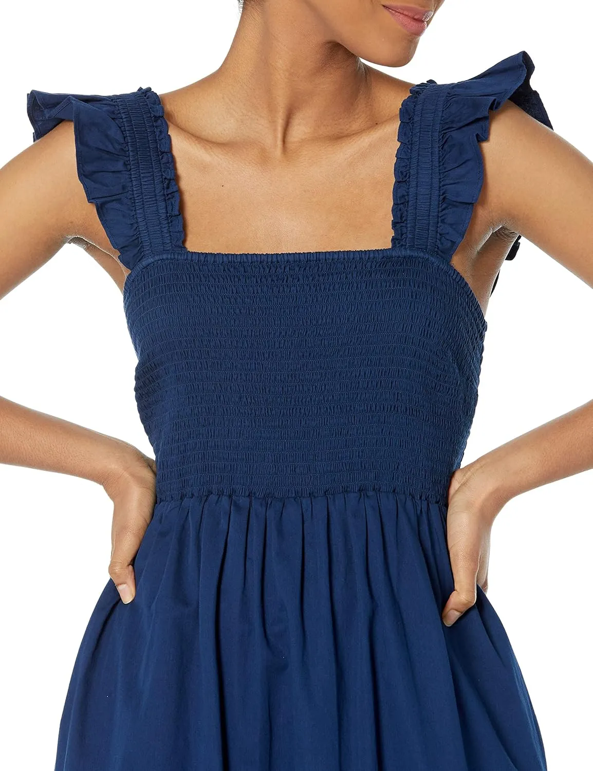 The Drop Women's Kimi Ruffled Shoulder Smocked Midi Dress