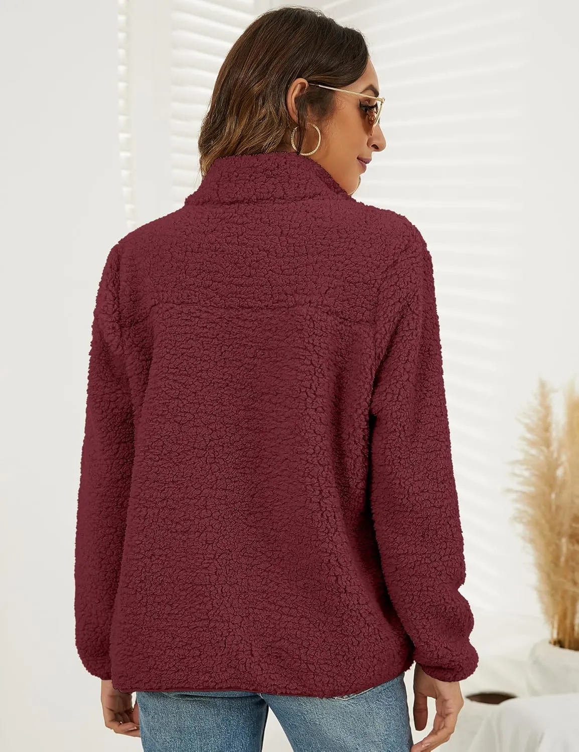 VVK Women's Fashion Faux Shearling Shaggy Full Zip Coats Warm Winter Patchwork Jackets with Pocket