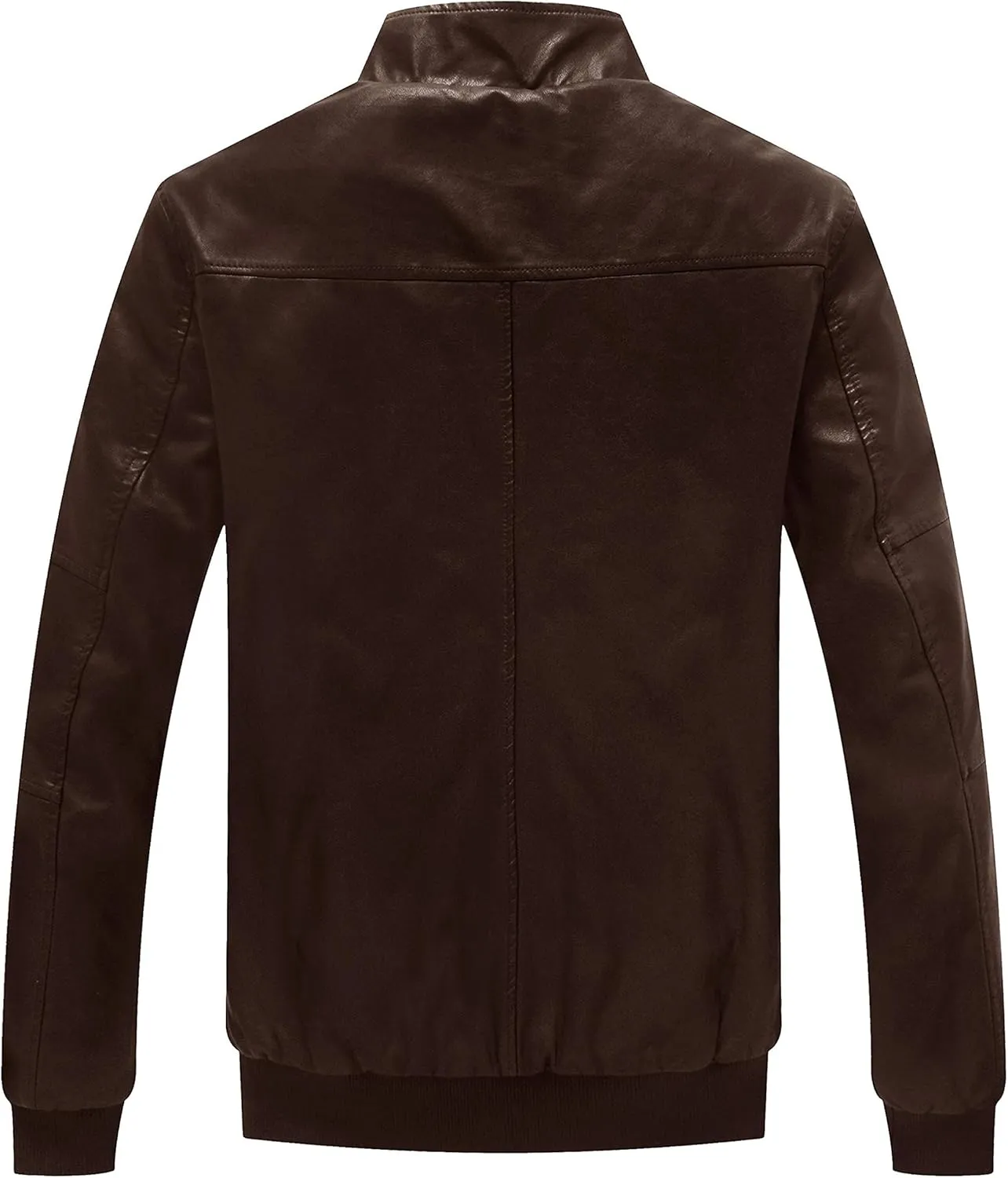 WenVen Men's Stand Collar Fleece Lined Bomber Faux Leather Jacket