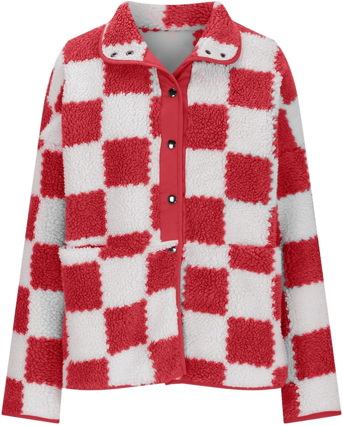 Womens Buffalo Plaid Checkered Fuzzy Fleece Jackets Plaid Sherpa Shacket Button Down Cardigans Fall Fashion Outerwear