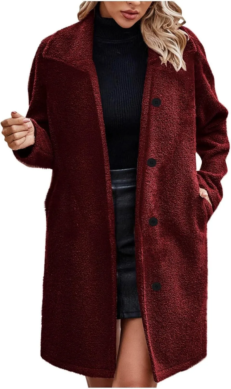 Women's Fuzzy Fleece Lapel Open Front Long Cardigan Coat Faux Fur Warm Winter Outwear Jackets Thick Loose Coats