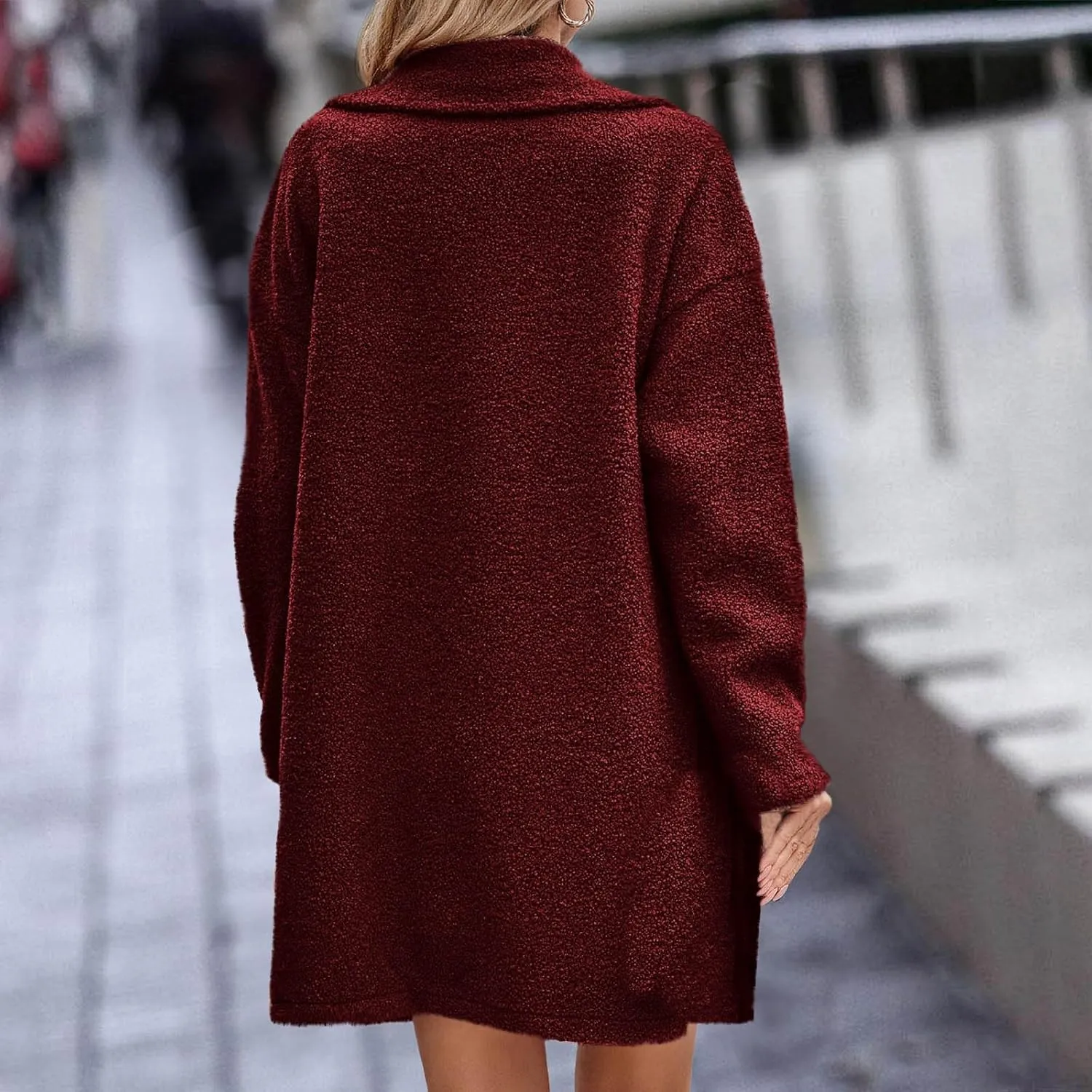 Women's Fuzzy Fleece Lapel Open Front Long Cardigan Coat Faux Fur Warm Winter Outwear Jackets Thick Loose Coats