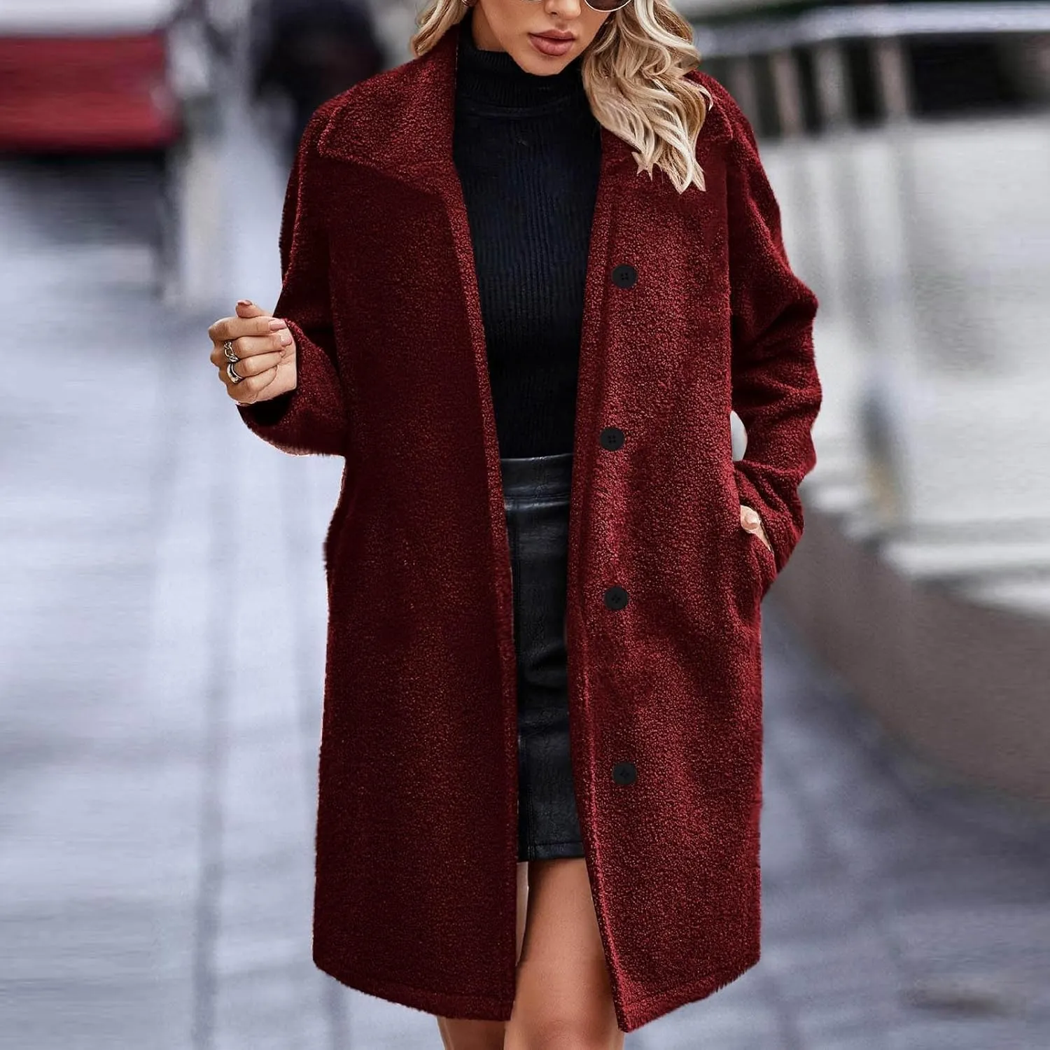 Women's Fuzzy Fleece Lapel Open Front Long Cardigan Coat Faux Fur Warm Winter Outwear Jackets Thick Loose Coats