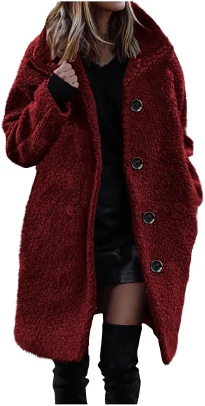 Women's Fuzzy Fleece Lapel Open Front Long Cardigan Coat Faux Fur Warm Winter Outwear Jackets Thick Loose Coats