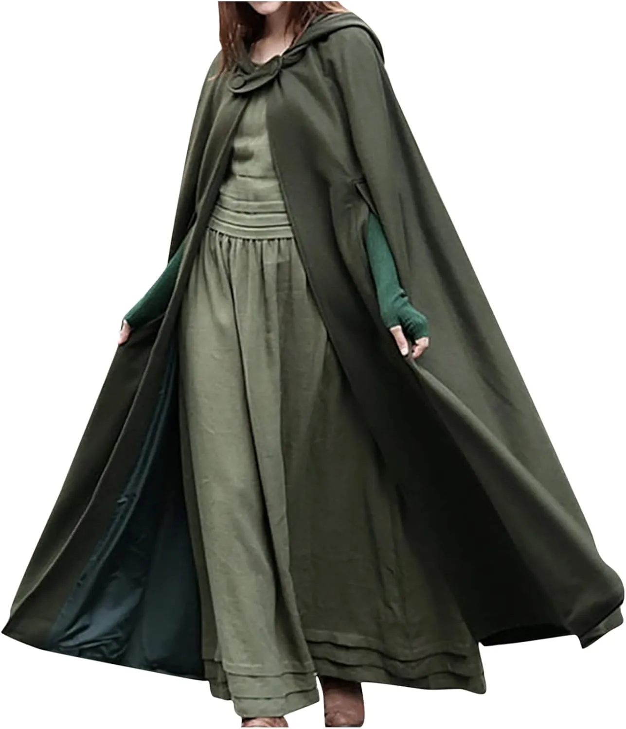 Women's Trench Coat Gothic Long Cloak Autumn And Winter Hoodies Robe Wool Blend Hooded Cape Poncho Maxi Cloak Coat