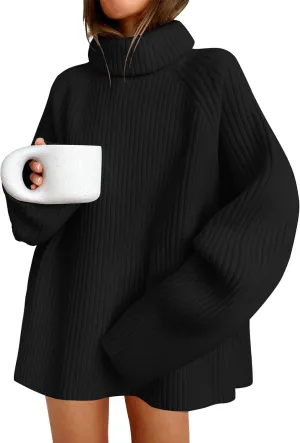 ZESICA Women's Winter Sweaters Oversized Turtleneck Long Sleeve Chunky Knitted Pullover Sweater Jumper Tops